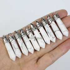 10pcs White Howlite Stone Hexagonal Pointed Pendant Beads Reiki Chakra Healing