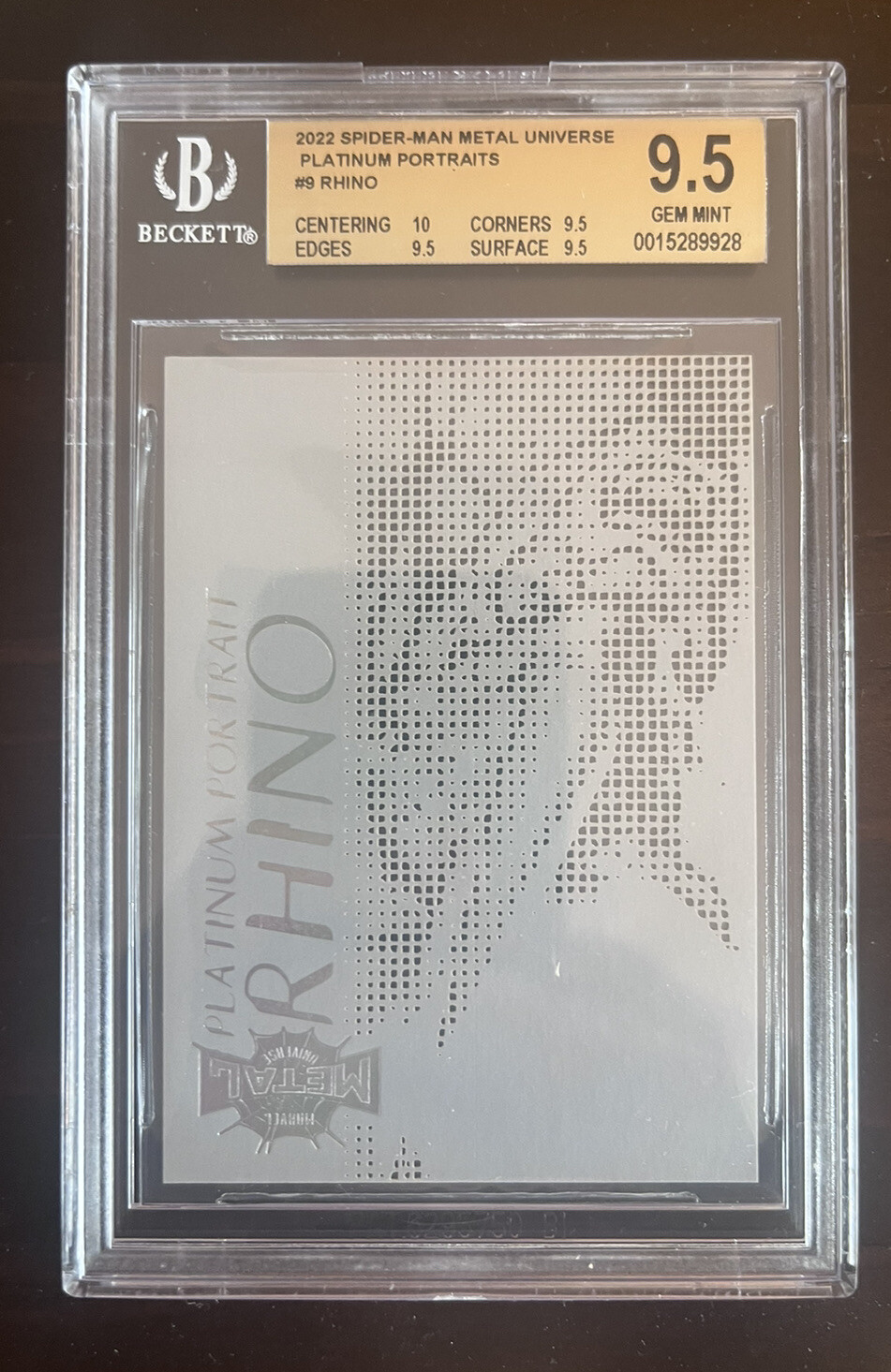 2022 Marvel Metal Universe Spider-Man RHINO Platinum Portrait BGS 9.5 POP 1 SSP
