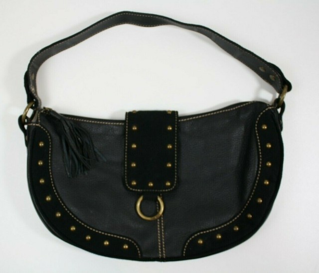 The Sak Black Leather Suede Studded Shoulder Bag with Flap Tassel | eBay