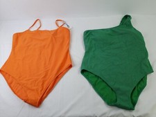 M S Womens 2pcs Swimwear Bundle Size 22 One Piece Ribbed Green Orange NewF2