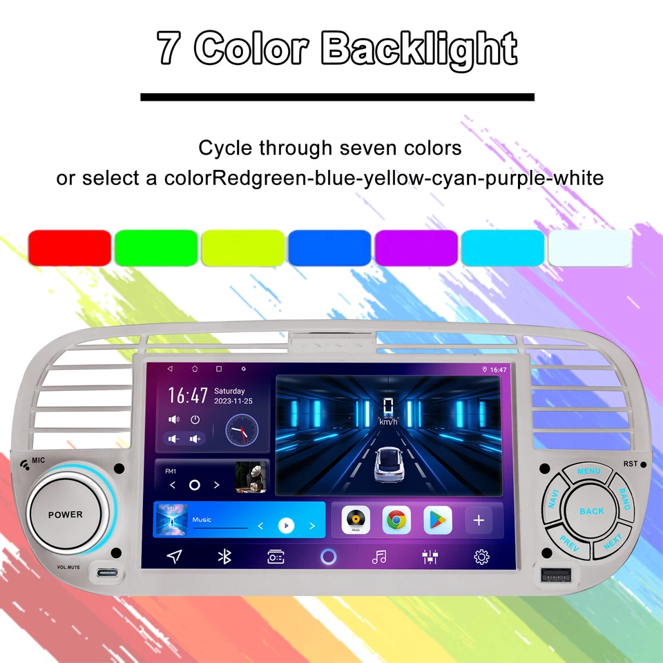 7" Autoradio Per FIAT 500 2007-2015 Stereo Android 13 2+64G GPS NAVI Carplay RDS - Immagine 4 di 4