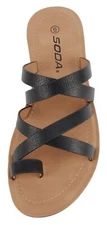 Soda Women Sandal Crisscross Multi Straps Band Ring Toe Flat Slides ISABEL Black