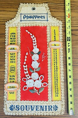 VINTAGE PERPETUAL PHILIPPINES CALENDAR Bamboo Woven Shells Leaves Flowers  Asian | eBay
