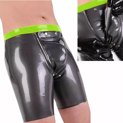 Latex 100% Rubber Men Sports Underwear Sexy Black Boxer Tight Shorts S-XXL  0.4mm