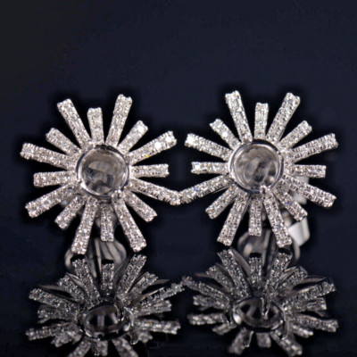 Christmas 14K White Gold Natural Diamond Snowflake Earrings Semi Mount Round 5MM