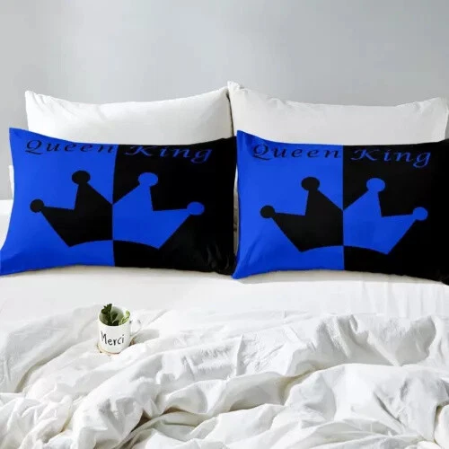 Juego de cama con funda nórdica edredón azul negro Queen & King Crown funda de almohada Queen Foto 3 de 4