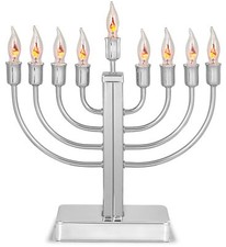 Hanukkah Classic Highly Polished Menorah Chrome Plated Electric Menora with F...