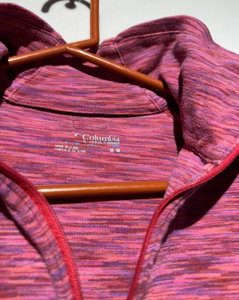 COLUMBIA Mujer Media Cremallera Omni Mecha Pulgar Agujero Camisa Rosa Rayas Talla M Foto 3 de 4