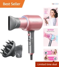 Rose Gold 1875W Hair Dryer with Diffuser and Comb for Smooth, Frizz-Free Styles
