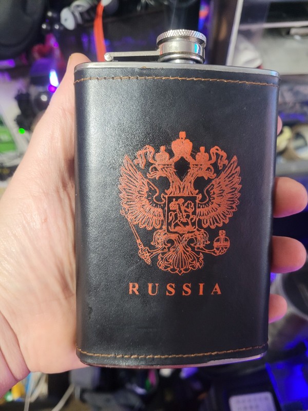 Russia Flask - Black & Red - Coat of Arms - Leather - Eagle 1/2 Pint