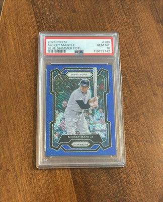 Mickey Mantle 2024 Prizm Blue Shimmer New York Yankees 7/15 His # HOF PSA 10
