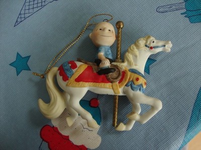 Peanuts Willitts Porcelain Ornament Linus with Brass Post Carousel Horse#8517