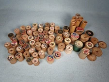Vintage Lot of 73 Empty WOODEN & PAPER Sewing Thread SPOOLS ~ ¾” to 2⅝”