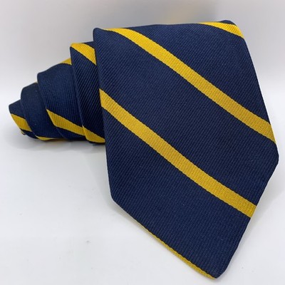 VTG BRIAR Hand Fashioned Tie 60 s Repp Diagonal Stripped Navy Blue Gold 56X3.25 