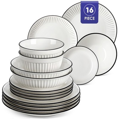 MALACASA 12/16-Piece Embossed Porcelain Dinnerware Set Bowl and Plate Set for 4