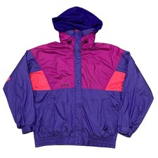 VTG Columbia Women  s Lined Zip Up Hooded Jacket Neon Purple Pink Colorblock L