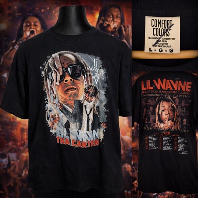 #ad #ad Lil Wayne Tha Carter Tour T Shirt Large Double Sided Rap Tee Black $30.00