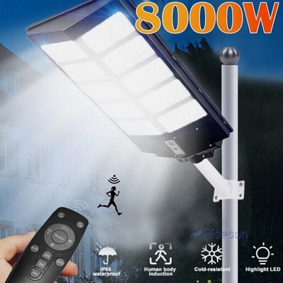 8000W Commercial LED Solar Street Light Outdoor Dusk to Dawn Road Area Lamp+Pole