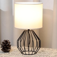Small Black Table Lamp,Bedside Nightstand Desk Lamps with White Fabric Shade,...