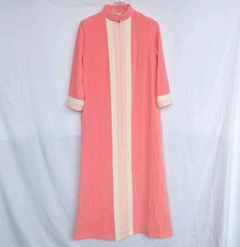 Vintage Vanity Fair 1970s House Coat Dress Size 13 Baby Pink Mod Stripes