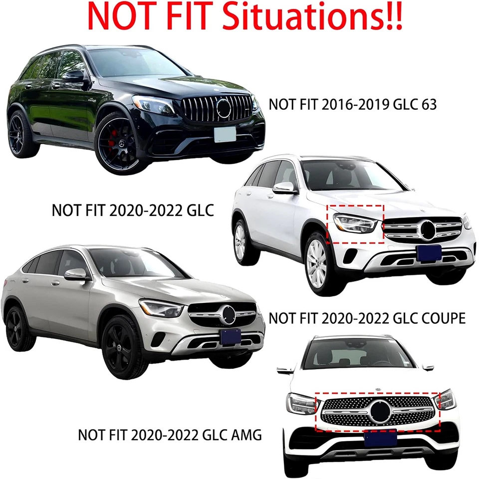 GT Style Front Grille For Mercedes Benz C253 X253 GLC300 CLC43 2016-2019 Black Foto 3 de 4