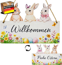 Osterdekoration Türschild beidseitig bedruckt Holz willkommen/frohe Ostern für T