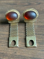 Mid-Century Plastic Cufflinks Brown Gold Tone Mesh Men Accessories Gift For Man