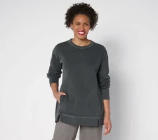 LOGO by Lori Goldstein Women's Top Sz XS Sweatshirt with Raw Edge Green A707177