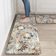 Anti Fatigue Mats for Kitchen Floor 2 Piece,Cushioned Memory Foam Blue Gray K...