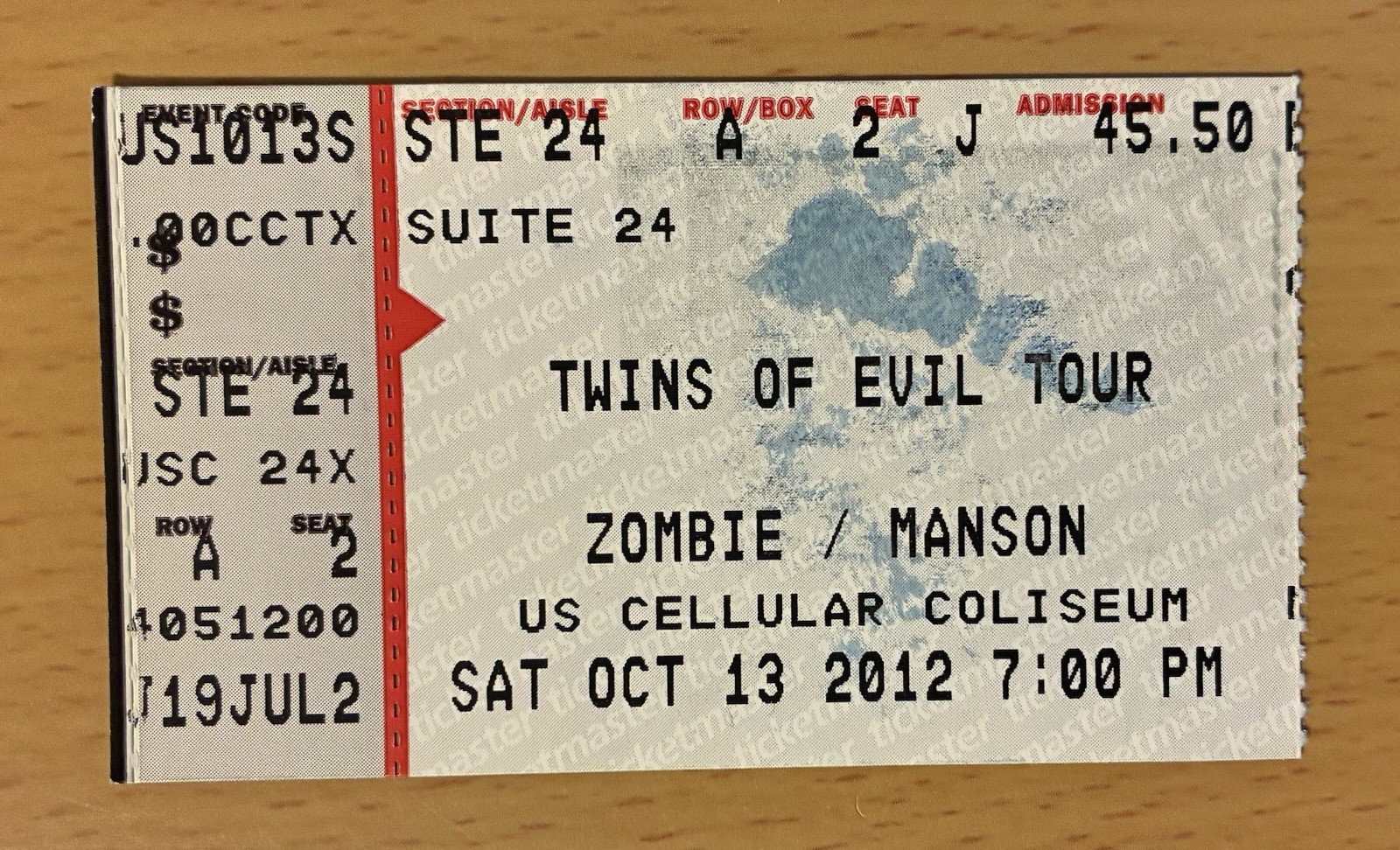 2012 ROB ZOMBIE / MARILYN MANSON EVIL TWINS TOUR BLOOMINGTON CONCERT TICKET STUB