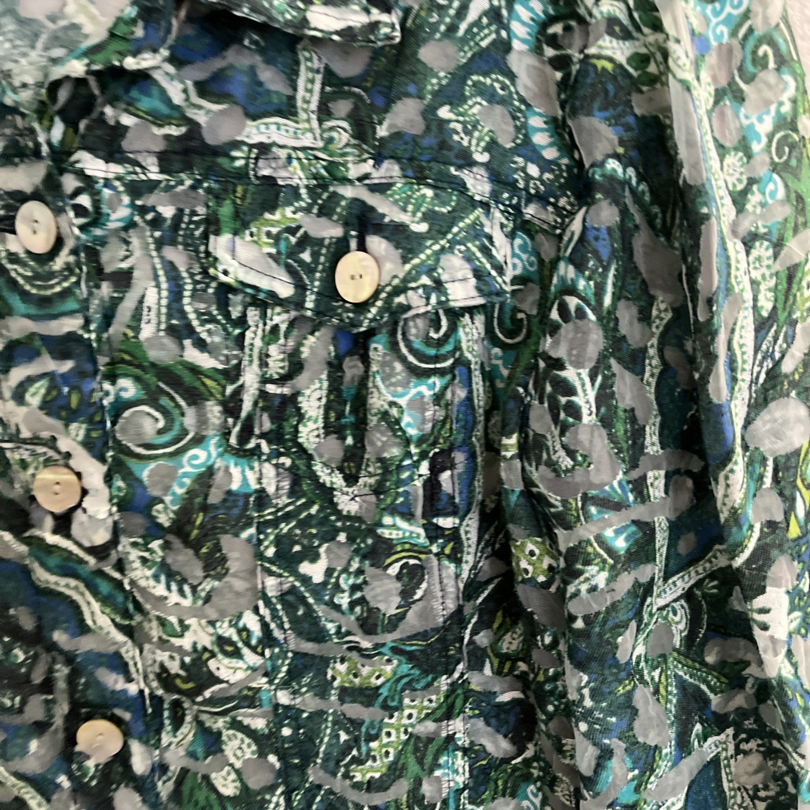 Ruby Rd Womans BUtton Up Top Green Geometric 14 L… - image 4