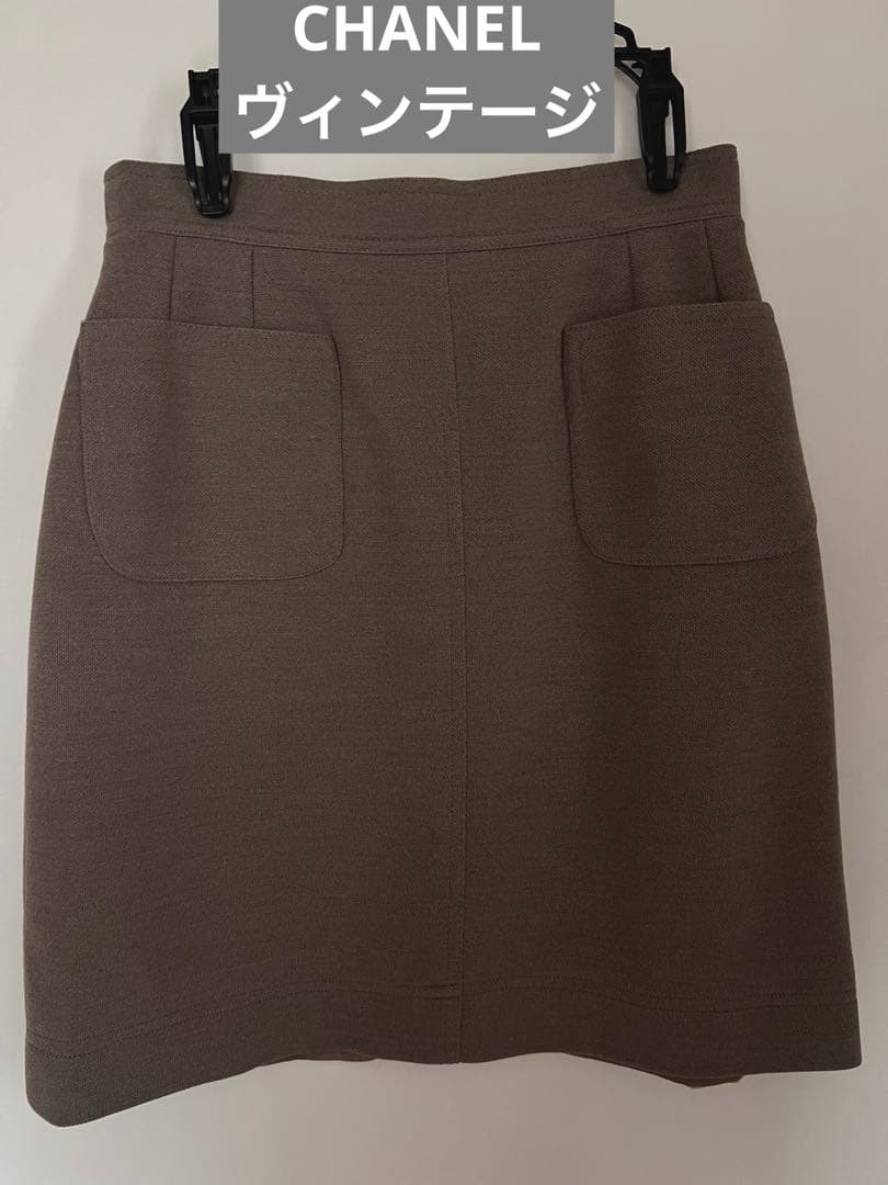Chanel Vintage Wool Skirt with Gold CC Buttons Made in France Rare,