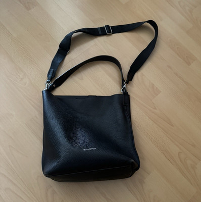 Schultertasche Leder Schwarz Magnetverschluss mit Innentaschen klassisch Unisex