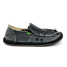 Mens 12 Sanuk Vagabond Sidewalk Surfer Black Gray Canvas Lightweight Loafer