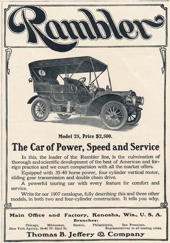 Magazine Ad - 1907 - Rambler Motor Car Co. - Kenosha, WI - Model 25