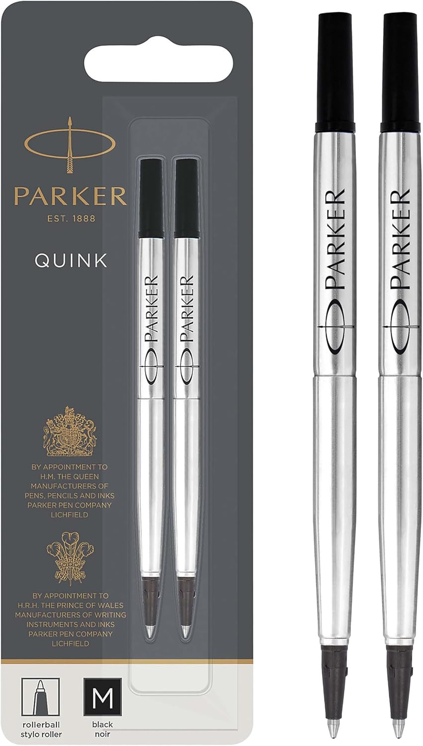 Parker Rollerball Pen Refills | Medium Point | Black QUINK Ink | 2 Count