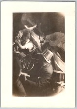 Vtg B&W Snapshot Men In Top Hats Playing Brass Instrument Formal Party 1940s