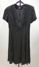 VNTG DKNY Donna Karan Black & White Polka Dot Fit-n-Flare Dress SZ 10