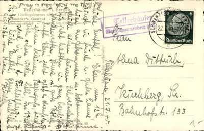Landpoststempel Tellerhäuser über Schwarzenberg, 22.07.1940,... - 10914330