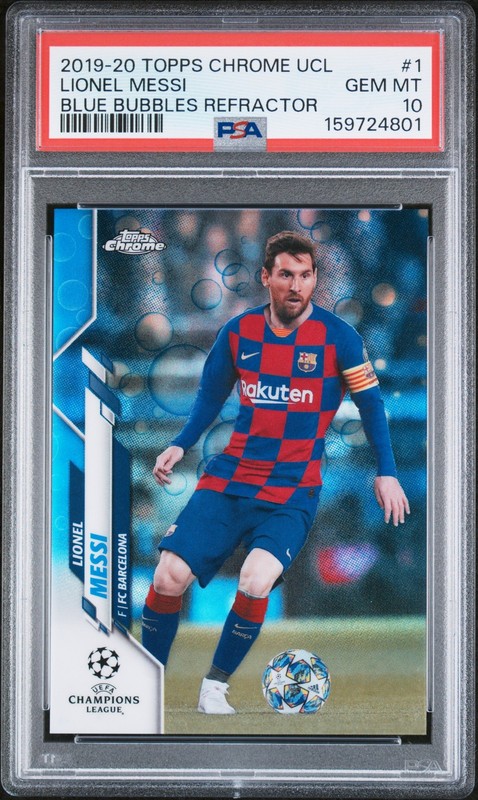 2019 Topps Chrome Uefa Champions #1 Lionel Messi Blue Bubbles Refractor PSA 10
