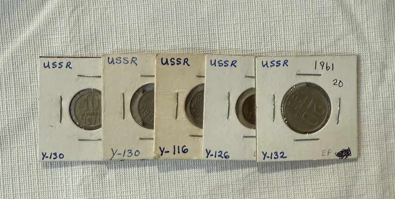 5 Russian 1956-75 Cold War 1 To 20 Kopek Coins VF To AU