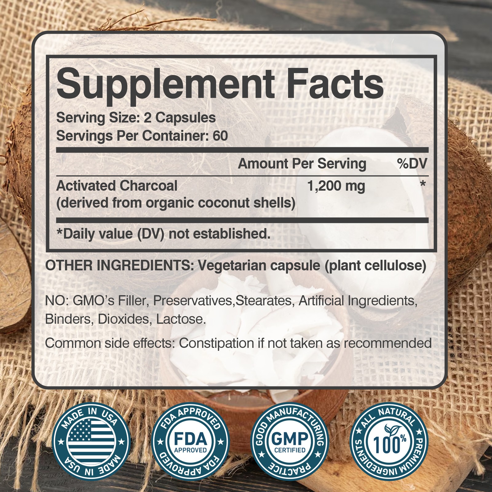 Organic Activated Charcoal Capsules 1200mg - Highly Absorbent, Detox ...