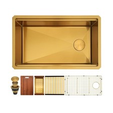Gold Undermount Kitchen Sink,Single Bowl Undermount Sink 16 gauge Stainless S...