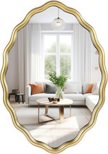 Gold Oval Wavy Wall Mirror 20"x30" - Vintage Scalloped Design for Any Room