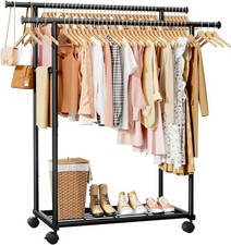 Heavy Duty Clothing Garment Rack Rolling Clothes Organizer Double Rails Hanging