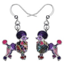Enamel Alloy Cartoon Poodle Dog Earrings Dangle Jewelry Gifts for Women Pets Lov