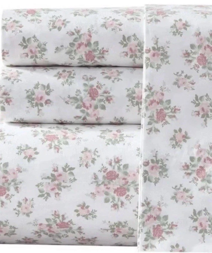 Laura Ashley Leanna Rose ~ Twin Sheet Set ~ Pink Floral ~ 100