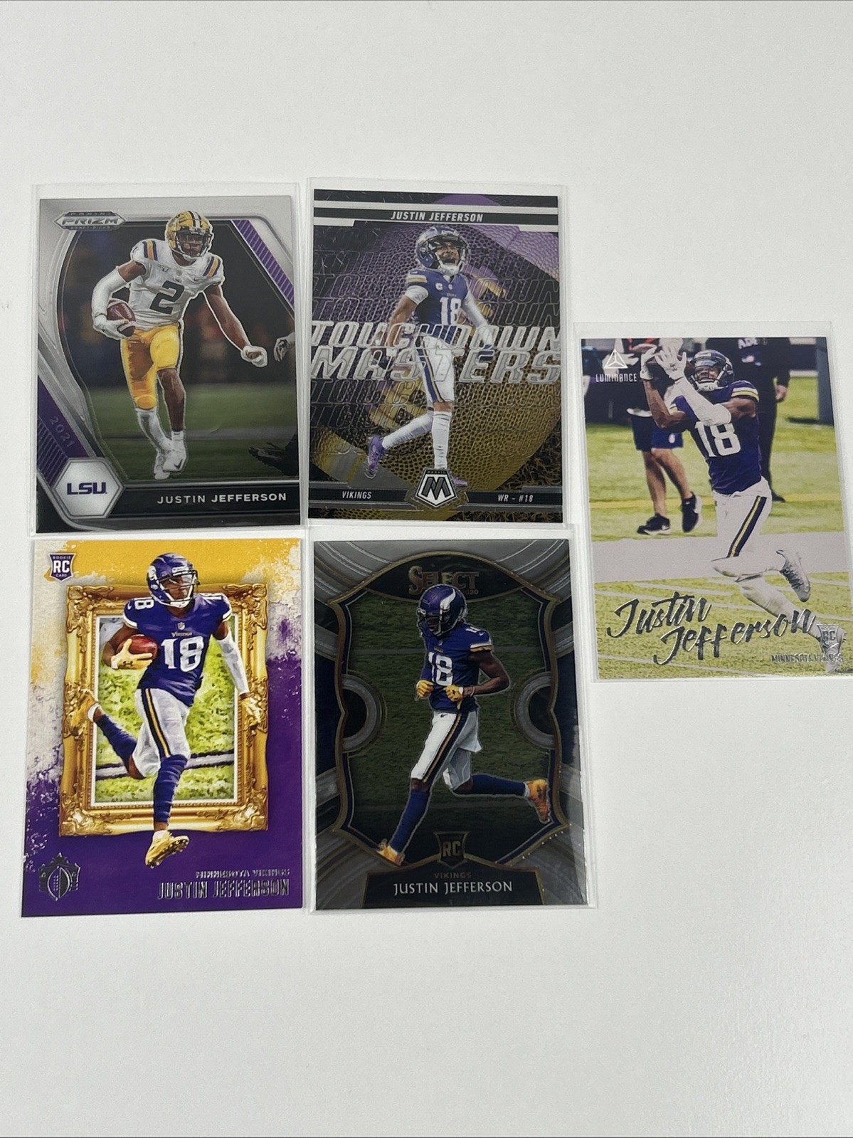 2020 Panini Select Football Justin Jefferson Rookie Card #61 Concourse + 4 Base