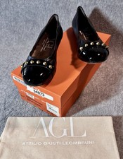 NWB AGL Black Patent Toe/Leather Gold Studded Ballet Flats  Size 37.5