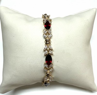 Ross Simon Sterling Silver Gold Vermeil Red And White Gemstone Bracelet 7.5 